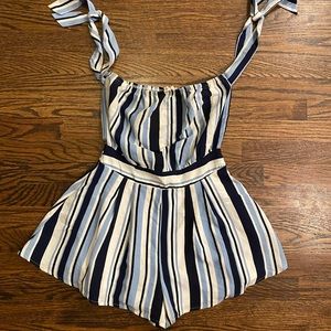 Fashion Nova Blue Stripped Romper